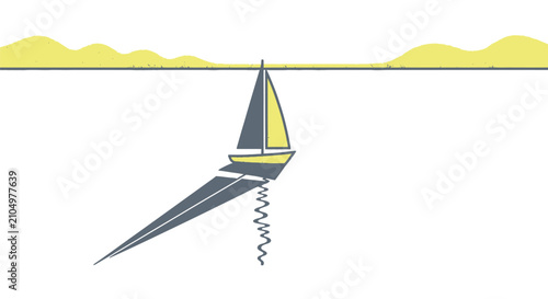 Konstfotografi Sailboat with long shadow on calm water under sunny sky