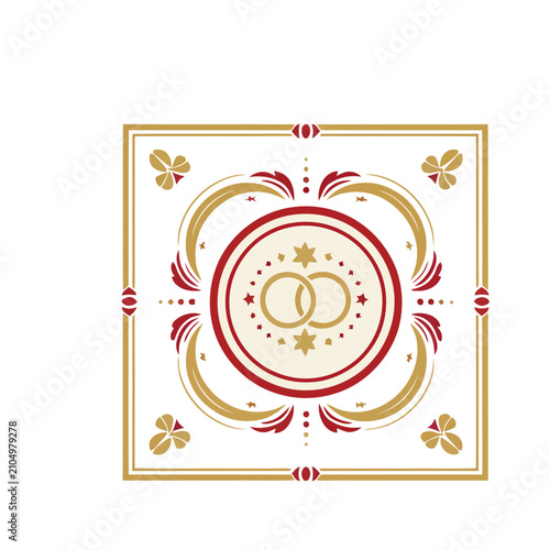 Wedding Rings Emblem with Ornate Border