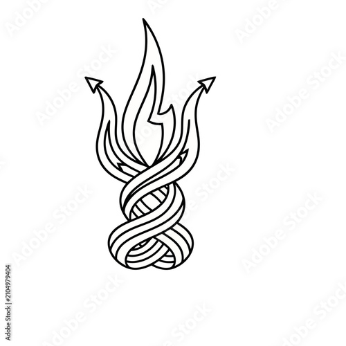 Abstract intertwined lines with arrows and flame shape