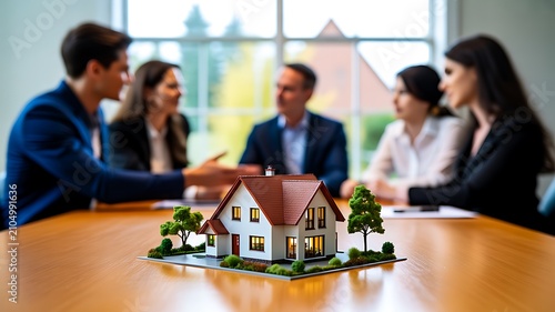 Real estate business meeting with house model for property investment