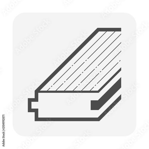 Wood floor finishing material with tongue and groove joint vector icon. Isometric timber plank section representing hardwood flooring, engineered wood, seamless installation, interior construction.