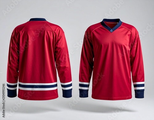 Red Hockey Jersey Mockup Front and Back View Template for Sports Apparel Design