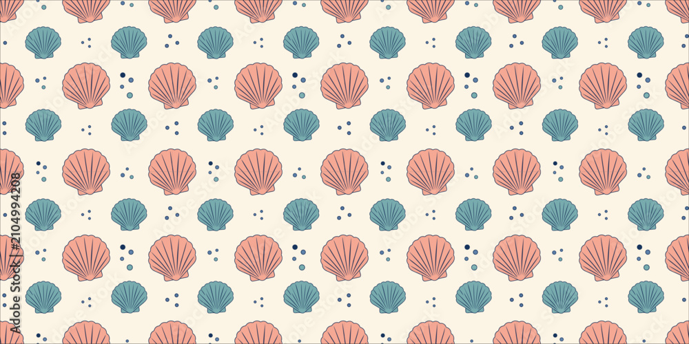 Obraz premium Seamless Pastel Seashell Pattern with Coastal Beach Motif on Light Background