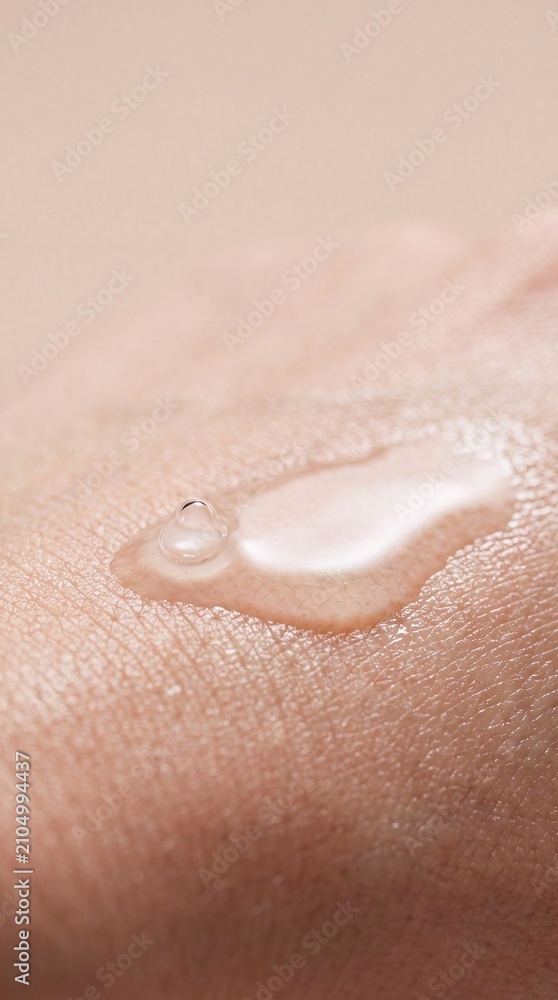 Fototapeta premium Clear cosmetic serum droplet on human skin