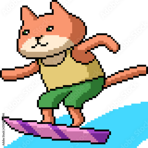 pixel art isolated background of kitty play surf