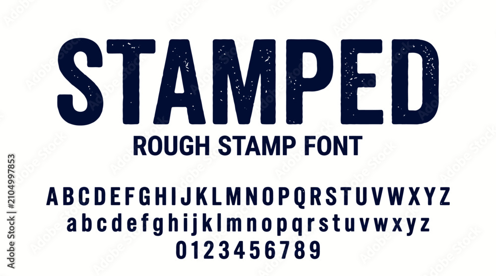 Obraz premium Stamped Rough Grunge Stamp Alphabet Font with Numbers and Symbols