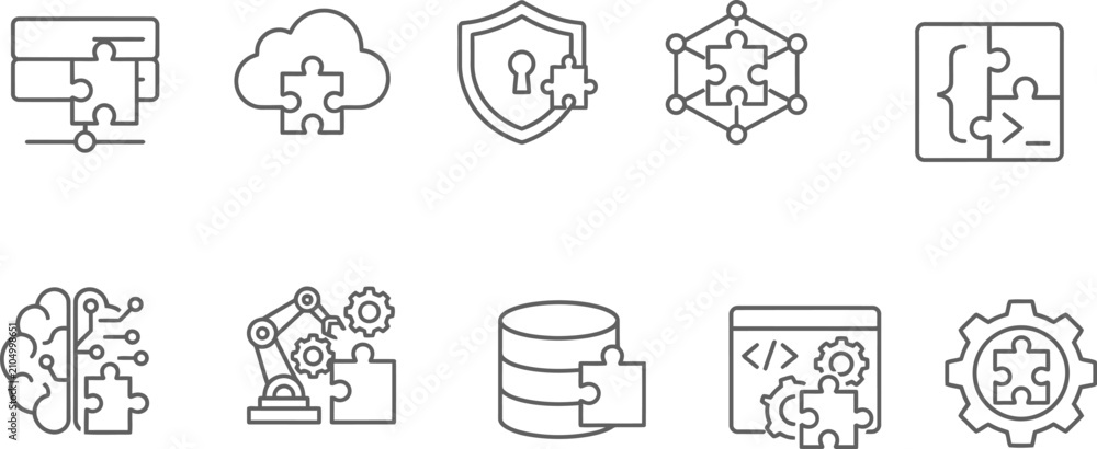 Fototapeta premium Comprehensive technology icons set data security cloud computing ai and automation line art collection