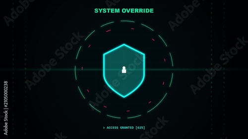 Futuristic Digital Security Shield Animation with Encryption Visual Effects