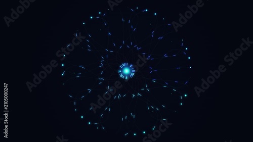 Abstract Digital Network Visualization with Glowing Nodes and Connecting Lines in Dark Background