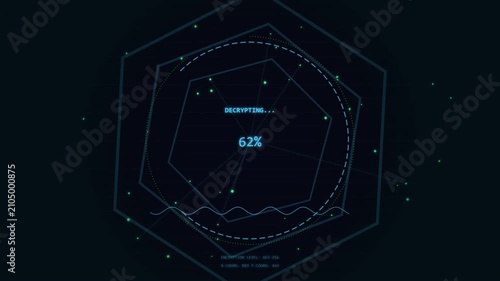 Futuristic Digital Security Interface Display with Data Visualization and Encryption Elements