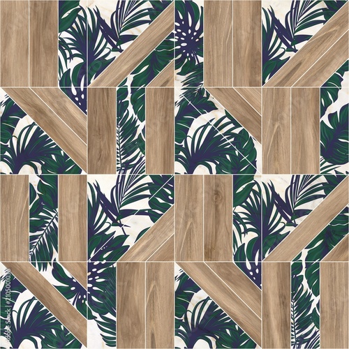 Modern Geometric Wood and Marble Floor Tile Pattern Seamless Mosaic Background