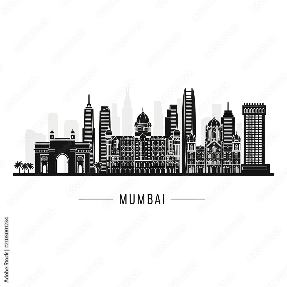 Fototapeta premium Mumbai Skyline Silhouette Illustration - Cityscape, Architecture, Urban Design