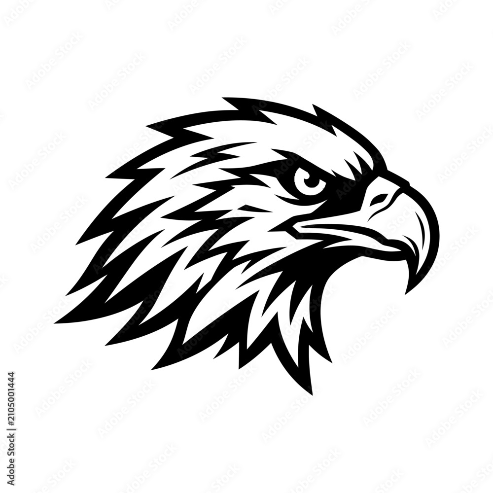 Fototapeta premium Fierce eagle head mascot logo in black and white.