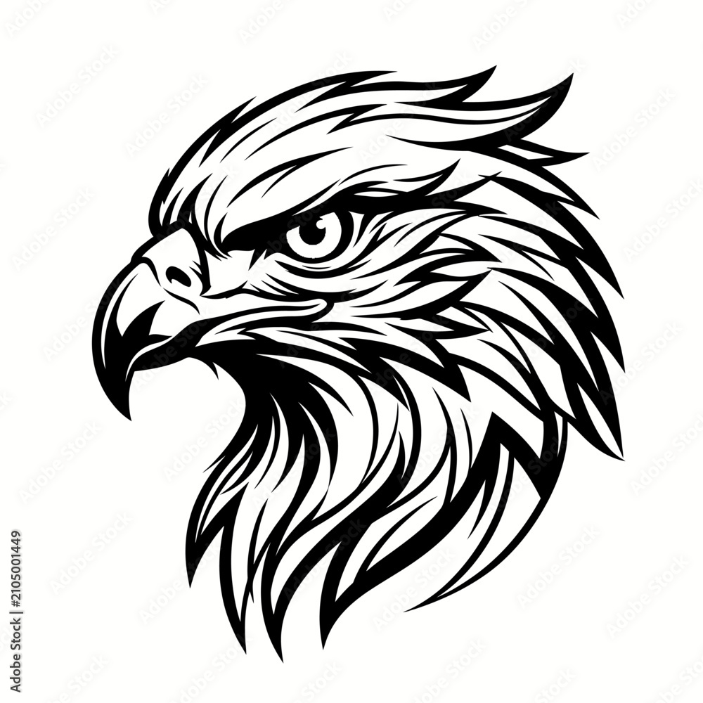 Fototapeta premium Fierce eagle head mascot black line art.