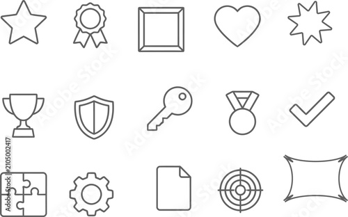Line art icon set awards security and conceptual symbols
