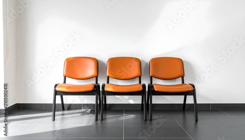 Minimalist Waiting Area with Bright Orange Chairs