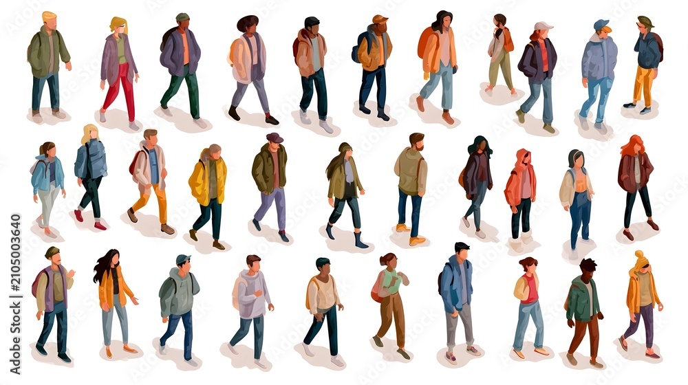 Obraz premium People top view. Man and woman walking and standing from above. Male and female cartoon characters for city life overhead scene. Aerial view human group. Vector isolated set Stock Vector