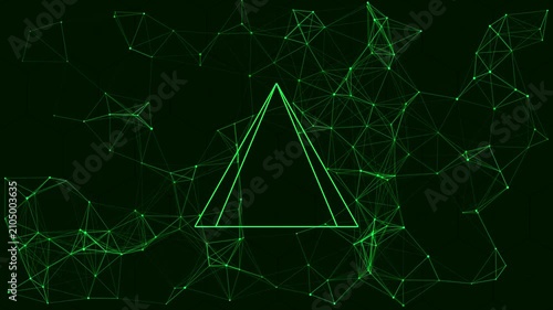 Abstract Digital Network Visualization Showing Glowing Green Lines and Geometric Shapes in Motion