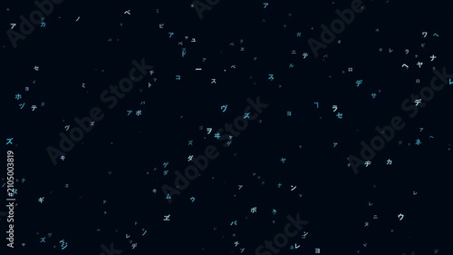 Falling Japanese Katakana Characters Animation with Dark Background