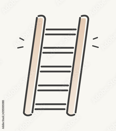 Fotografie Wooden Ladder Flat Vector Icon Illustration Isolated on Cream Background