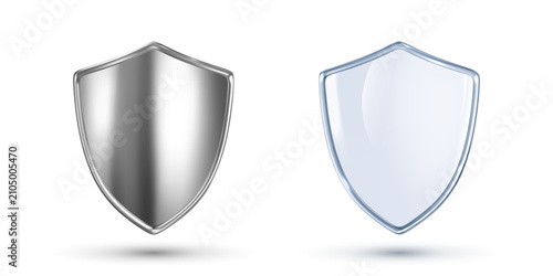 Metal and glass shield. Security protection symbols. Vector illustration_1