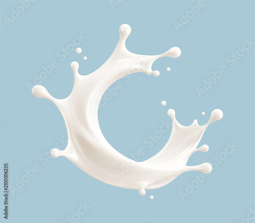Milk splash. Dynamic dairy liquid. Realistic food design element. Vector illustration