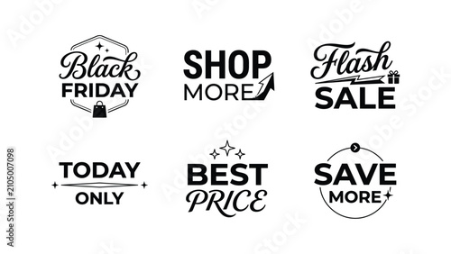 Canvas Print Set of stylish sale promotion badges featuring black text on transparent backgro