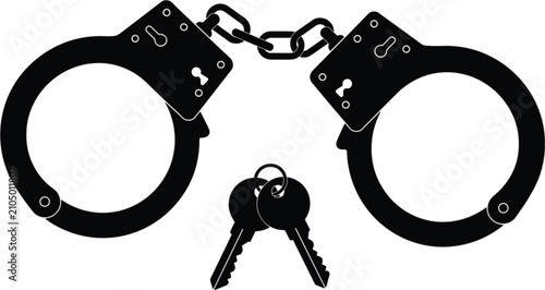 Canvastavla Police handcuffs, security restraint equipment with keys isolated on white edita