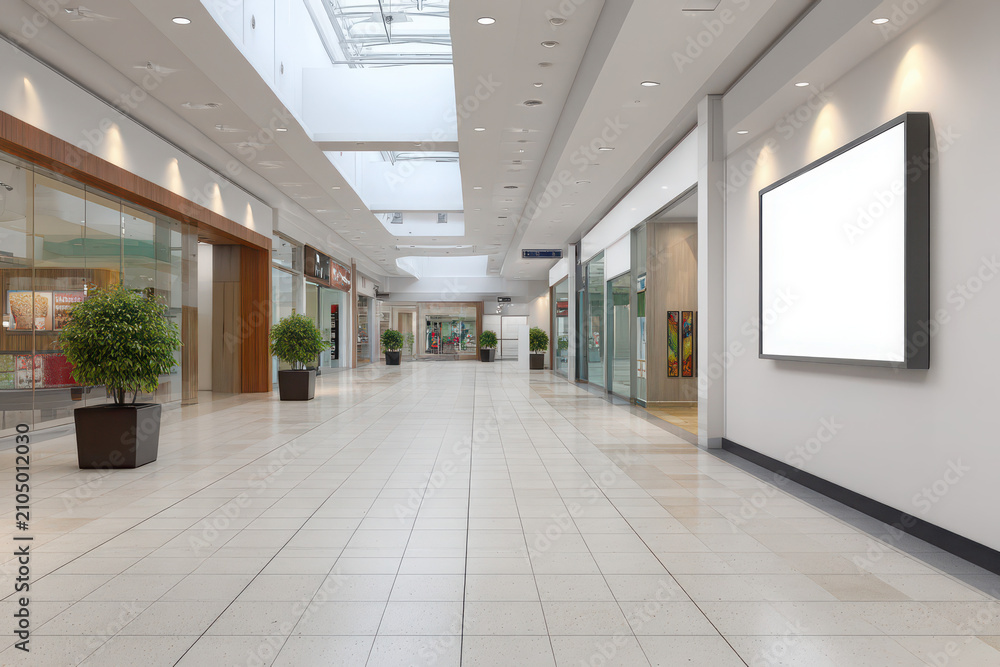 Obraz premium Modern retail store with empty walkway and shelves isolated on transparent background