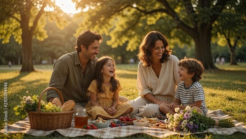 Joyful family picnic in the park a blissful afternoon with laughter food and togetherness amidst nature's beauty