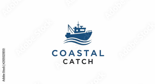 Obraz na płótnie Minimalist blue logo design for coastal fishing business.