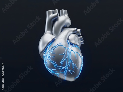 3D rendered human heart on dark background