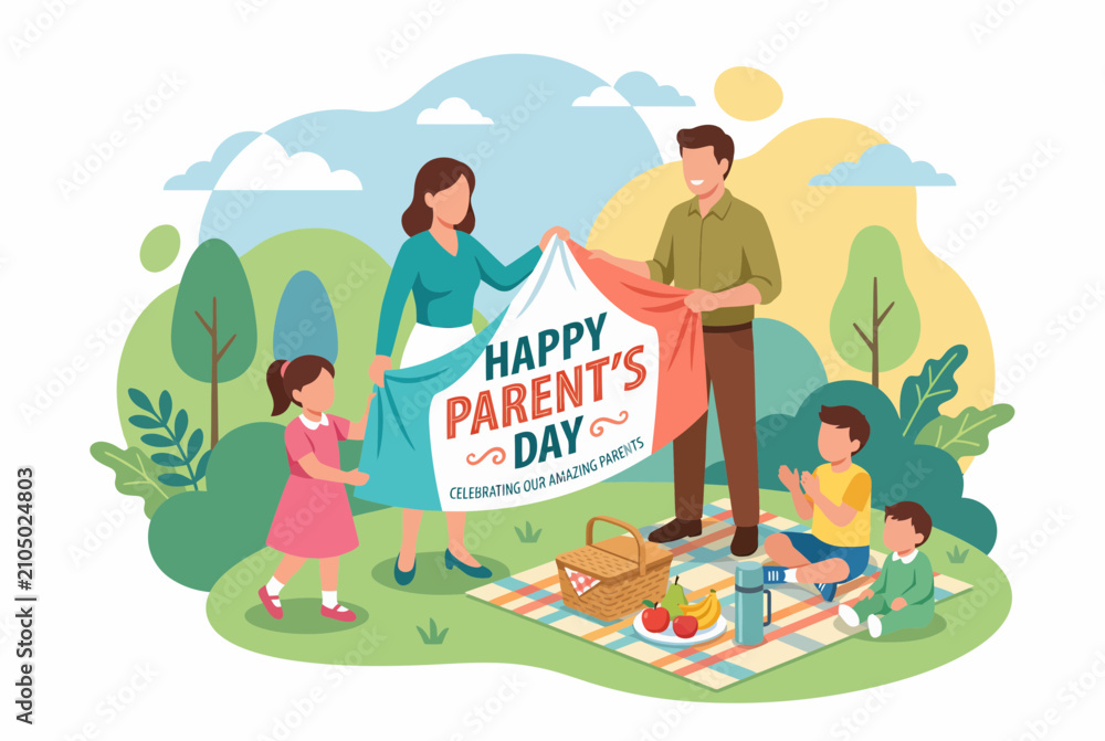 Fototapeta premium Happy Parents Day Celebration with Cheerful Family in Sunny Park