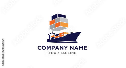 Modern cargo ship logo design with containers and company name.