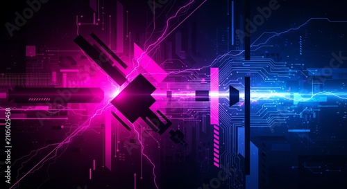 Digital energy with neon pink and blue circuit patterns