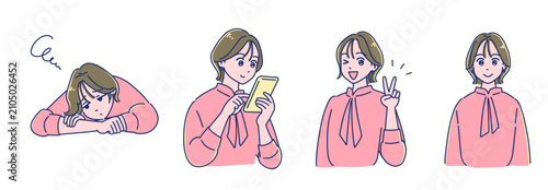 アニメタッチの会社員女性　表情セット