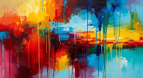 Colorful abstract painting with vertical paint drips