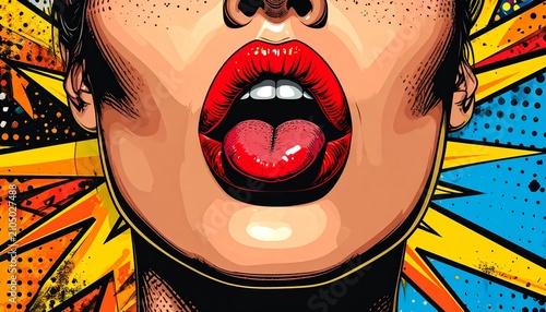 Pop art lips with playful tongue