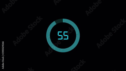 One minute countdown animation on a transparent background.0 to 60 second countdown timer with alpha channel in 4k,














