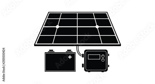 Solar panel system with battery and inverter black silhouette panels energy
