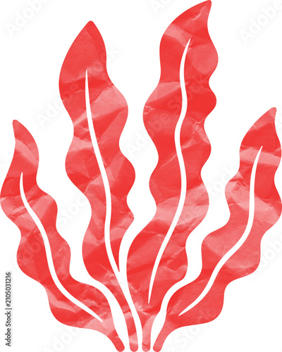 A Vibrant Red Seaweed Illustration Featuring A Distinctive Paper Texture Visual Style