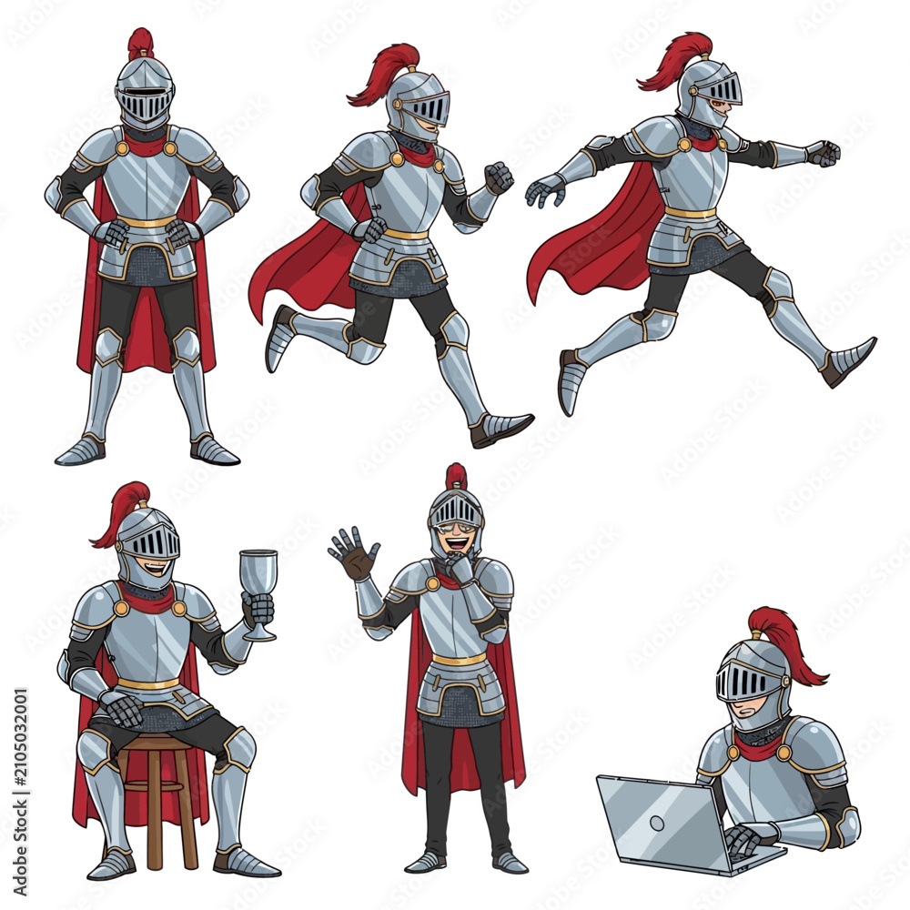 Obraz premium Collection of Knights in Various Poses and Activities.