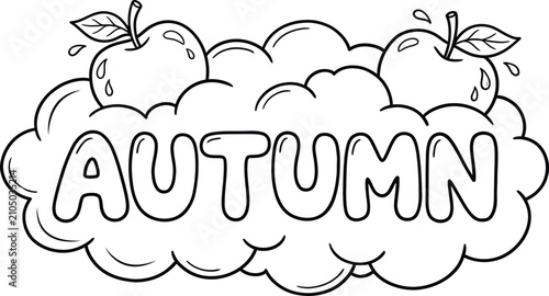 Bild auf Leinwand Autumn apples silhouette lettering fall season decorative line art