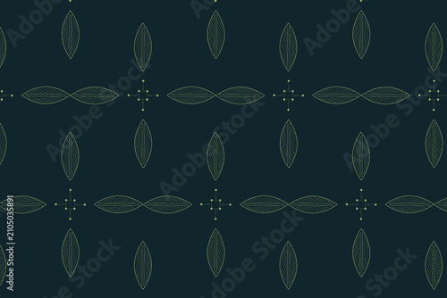 Foto Leaf-shaped nodes align in a circuit-like grid on deep emerald for a biophilic tech look