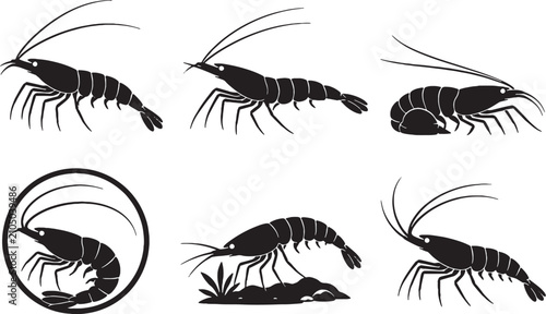 Fotografi Sulawesi Cardinal Shrimp Silhouette Icon Set Black Vector Collection Isolated Fr
