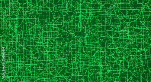 Abstract Digital Green Network Background with Interconnected Nodes and Geometric Lines for Modern Technology and Data Science Connectivity