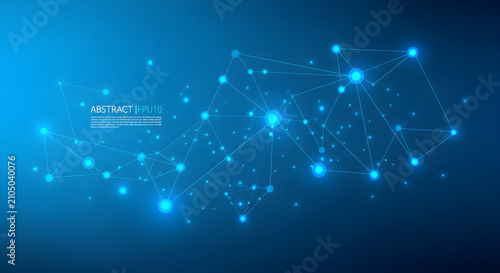 Abstract Blue Digital Technology Network Background with Glowing Nodes and Interconnected Lines for Data Connectivity and Communication Concepts
