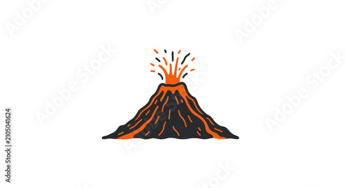 Quadro su tela Stylized erupting volcano with orange lava flows