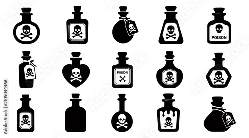 Quadro su tela Poison Bottle Icon Set with Skull and Crossbones Symbols Isolated on Transparent