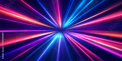 Принти на полотні Abstract Colorful Blue and Purple Background with Radiant Laser Rays, Glowing St